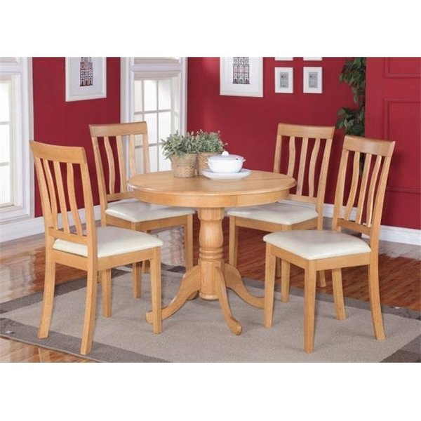 Wooden Imports Furniture Llc Wooden Imports Furniture AN3-OAK-LC 3 PC Antique Round Kitchen 36 in. Table and 2 Chairs with Faux Leather seat in Oak Finish ANTI3-OAK-LC